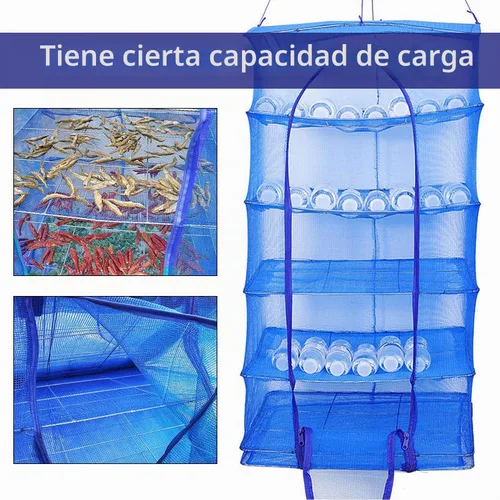 Vista 4 de Red de secado para colgar, secadora de red plegable de 19.7 x 19.7 x 37.4 pulgadas, 6 capas de malla de pescado plegable con cremalleras para secar