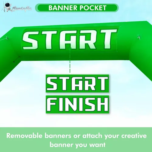 Vista 3 de Arco inflable de 20 pies de línea de acabado verde con potente soplador, arco inflable hexagonal al aire libre para carreras de 5 K, fiesta