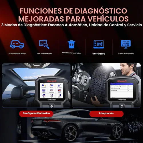 Vista 6 de iCarsoft TPMS V800 Herramienta de programación y reaprendizaje TPMS con 4 sensores - Escáner de diagnóstico OBD2