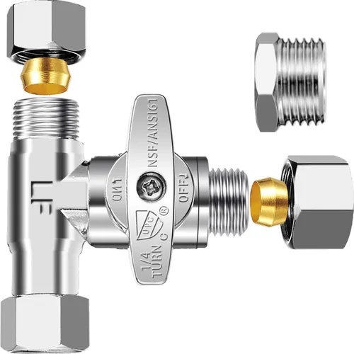 Vista 8 de Tee Stop Valve - 3/8 "Compx3/8" Compx1/4" Comp Tee para refrigerador/máquina de hielo Lead-Free Water Splitter,for Adding a Branch on Existing
