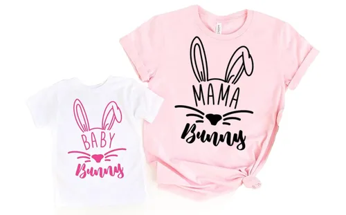 Vista 4 de Family Matching Bunny Rabbit Shirts, Customized Easter T-Shirts For Mama, Dada, Kids, Baby, Pastel Easter Eggs Print Graphic Tee, Children Casual