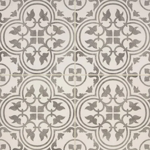 Vista 2 de Flora 12x12 Azulejo Cerámico Blanco Gris (Una Pieza)