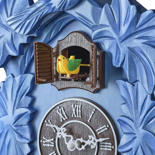 Vista 5 de TIMEGEAR Reloj de cuco con modo nocturno, decoraciones talladas a mano y péndulo oscilante (azul)