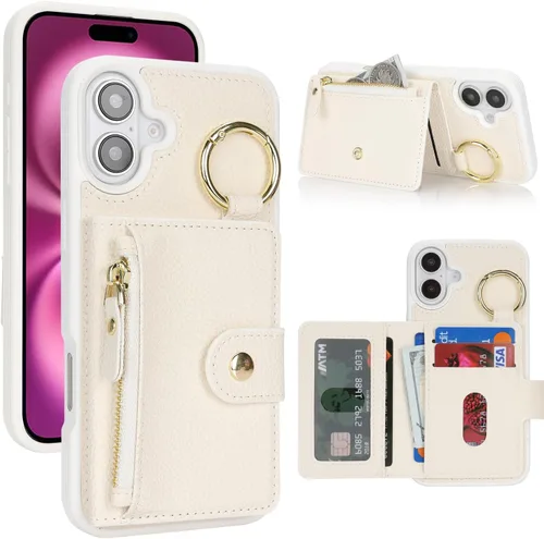 Vista 73 de Funda para iPhone 14 Plus con tarjetero, color negro Funda con cremallera y ranura para mujer y hombre