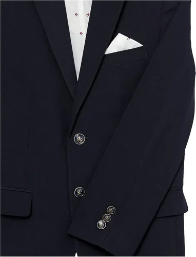 Vista 6 de Tommy Hilfiger Blazer Alexander Bi-Stretch para niños, de una sola botonadura con pañuelo de bolsillo, color sólido con forro con estampado