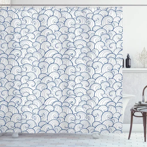 Vista 13 de set de cortina para baño decorativa de tela de poliéster con ganchos