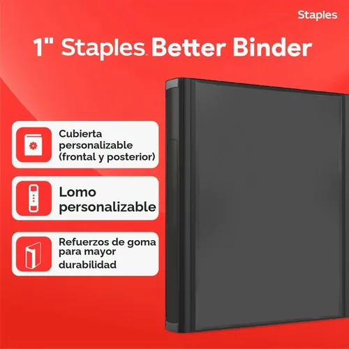 Vista 2 de Carpeta con anillos en forma de "D" de 1 pulgada para mejor visualización Staples, Negro