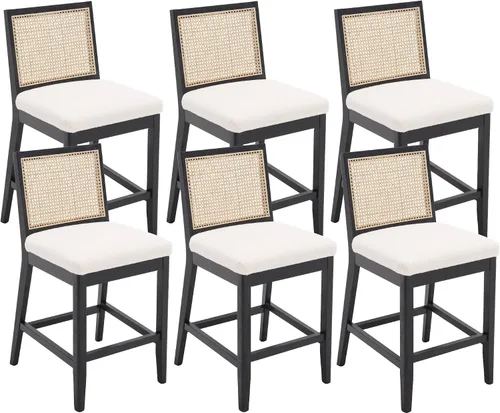 Vista 9 de VESCASA Taburetes tapizados de encimera de 26.5 pulgadas de alto con respaldo de ratán rectangular, sillas de bar modernas de altura de mostrador