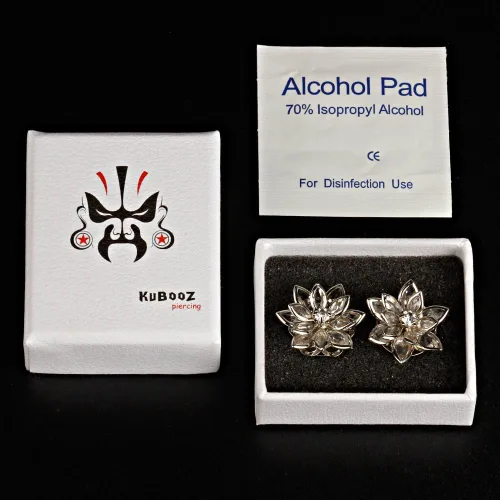 Vista 5 de KUBOOZ tensores para orejas, modernos, elegantes, diseño de flores, joyería de piercing