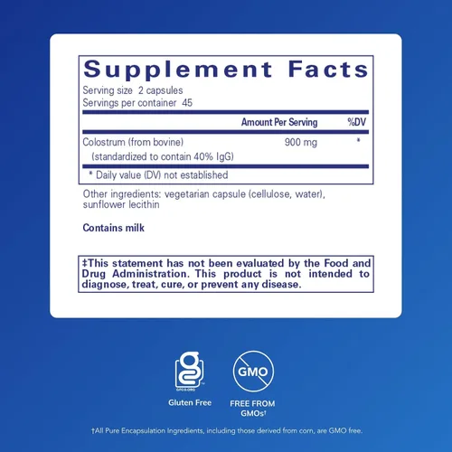 Vista 2 de Pure Encapsulations Calostro 40% IgG Apoyo Inmune Altamente Concentrado 90 Cápsulas