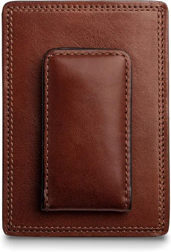 Vista 3 de Bosca Cartera de cuero con bolsillo frontal de lujo para hombre, Marrón oscuro