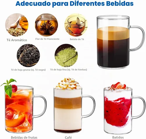 Vista 3 de ecooe - Juego de 4 tazas de café de vidrio borosilicato de 16 onzas con Transparente