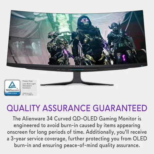 Vista 7 de Alienware - Monitor curvado para juegos Quantom Dot-OLED AW3423DW de 34.18 pulgadas, 3440 x 1440 píxeles a 175 Hz, curvatura 1800R, verdadero 0.1 ms