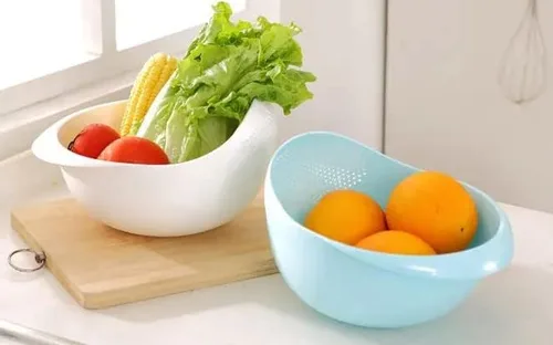 Vista 9 de Colador plástico para lavar arroz, porotos, frutas o verduras, cesta de cocina tamaño grande. (Rosado)