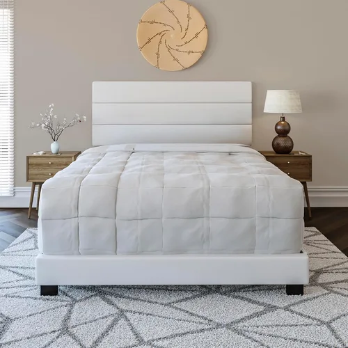 Vista 13 de Boyd Sleep Napoli - Marco de cama plataforma de cuero vegano gris tamaño King totalmente tapizado con cabecero ajustable - Se requiere somier