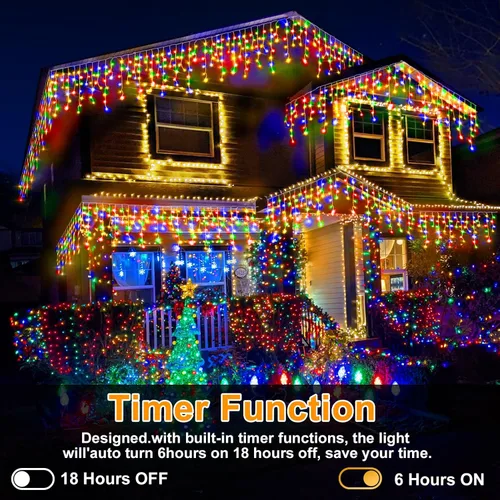 Vista 5 de Luces de Navidad para exteriores, 49 pies, 480 luces LED para exteriores, 90 tiras de luces de carámbano con 8 modos, temporizador impermeable