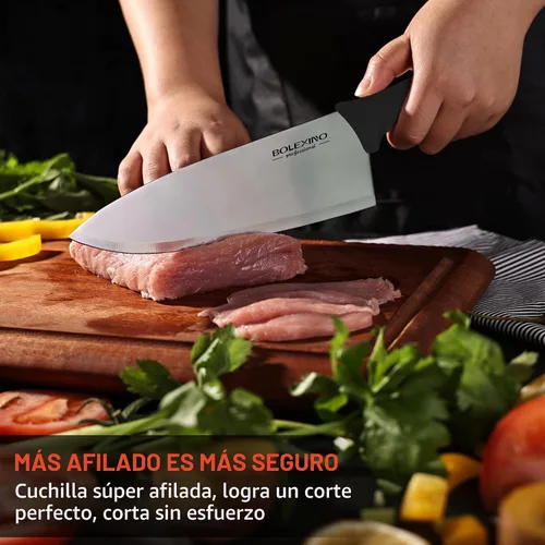 Vista 4 de Cuchillo de chef japonés de acero inoxidable de alto carbono de 8 pulgadas, cuchillo de cocina profesional extra afilado y ancho con mango