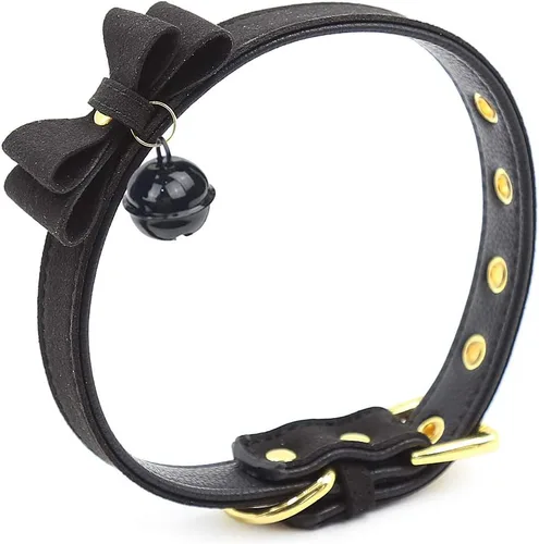 Vista 3 de PU Leather Bow Collar Necklace Choker with Bell Cat Cosplay Kitty Necklace Choker Collar for Women Negro