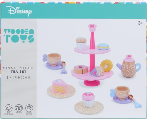 Vista 3 de Just Play Disney Wooden Toys - Juego de té de Minnie Mouse, juego de simulación, juguetes para niños con licencia oficial para niños a partir de 3