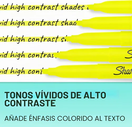 Vista 5 de Sharpie - Resaltadores de bolsillo, punta biselada, amarillo fluorescente, caja de 12