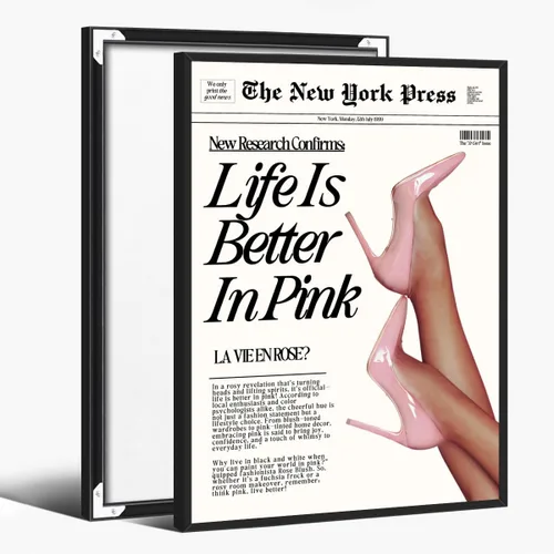 Vista 19 de Póster de moda rosa bebé divertido póster de los años 70 The New York Press Wall Art Life Is Better in Pink Hot Girl Impresiones en lienzo