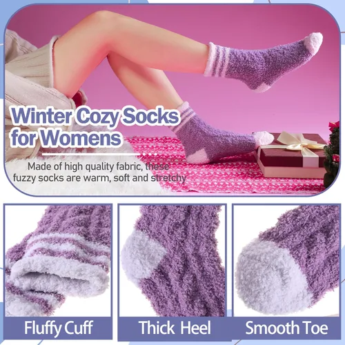 Vista 4 de ANTSANG Calcetines peludos para mujer, pantuflas de invierno, mullidos, cómodos, acogedores, calcetines cálidos para el hogar