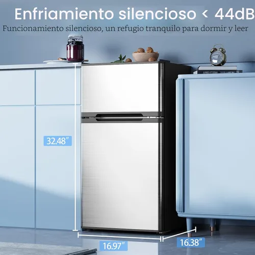 Vista 4 de Electactic - Mini refrigerador de 2.5 pies cúbicos con congelador, refrigerador compacto de doble puerta, estantes de vidrio ajustables, termostato
