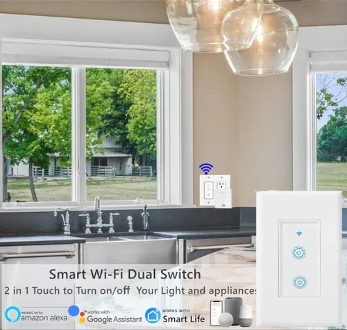 Vista 5 de Nexete Smart Wi-Fi interruptor de pared compatible con Alexa Google Assistant e IFTTT, control remoto, función de sincronización no requiere puerto.