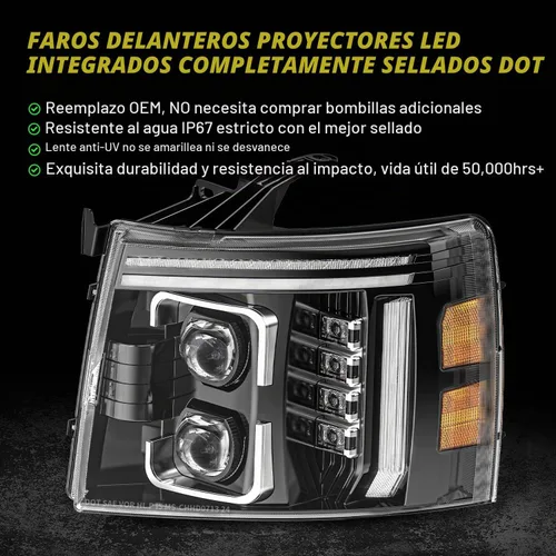 Vista 4 de LED Headlights for 2007-2013 Chevy Silverado 1500&2007-2014 2500 3500 HD 600% brillante reemplazo de montaje de faros con señal de giro secuencial