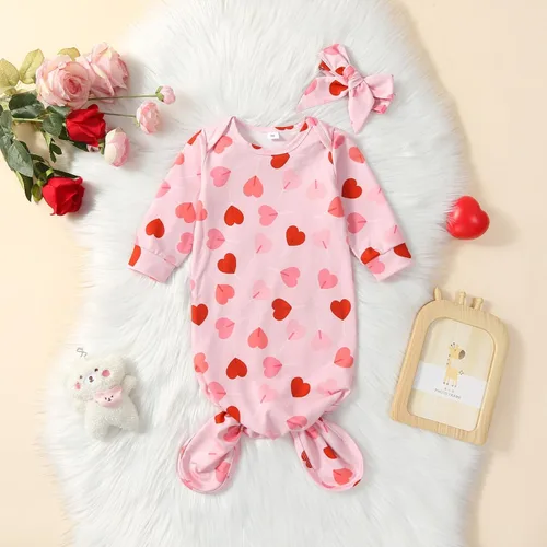 Vista 6 de Traje de dormir para bebés recién nacidos, con diseño floral, con diadema, ropa de dormir