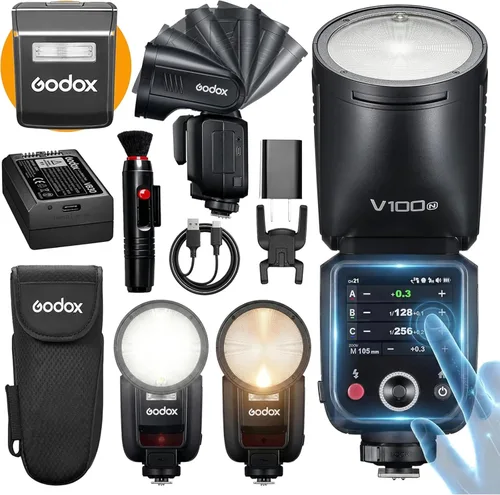 Vista 20 de GODOX V100 C Godox Flash para Canon - Flash TTL de 100Ws para cámaras Canon EOS, control de pantalla táctil, 400 destellos de potencia completa