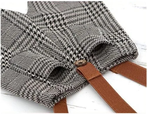 Vista 6 de Coberllus Accesorios para fotos de bebé recién nacido tela a cuadros para niños gorra plana y pantalones con tirantes