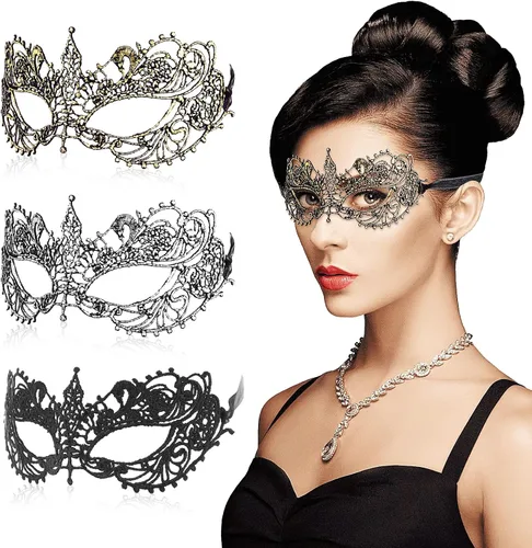 Vista 11 de WY LIGHTING LEVEL 3 Piezas de Máscara de Mascarada para Mujeres, Máscaras de Vestido Elegante de Encaje