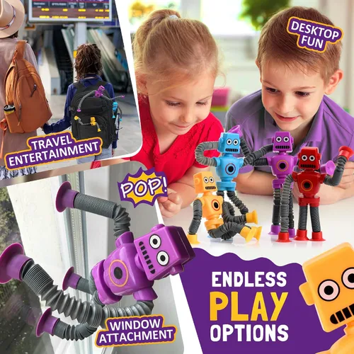 Vista 6 de nutty toys Juguetes Sensoriales de Robot 4 Unidades - Tubos Pop Superiores Fidget 2025 para TDAH y Autismo Edades 3 4 5 6 7 8 9 10 11 12, Mejor Idea