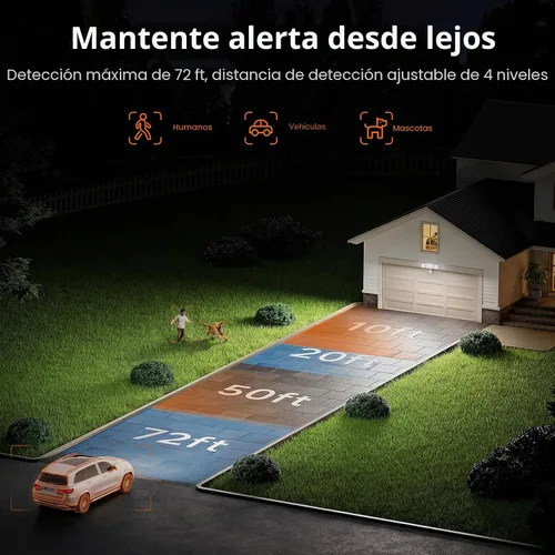Vista 2 de LEPOWER Luces LED de seguridad con sensor de movimiento al aire libre, 38W 4200 lm, 5500K, resistencia al agua IP65, 3 cabezales detectados, luz
