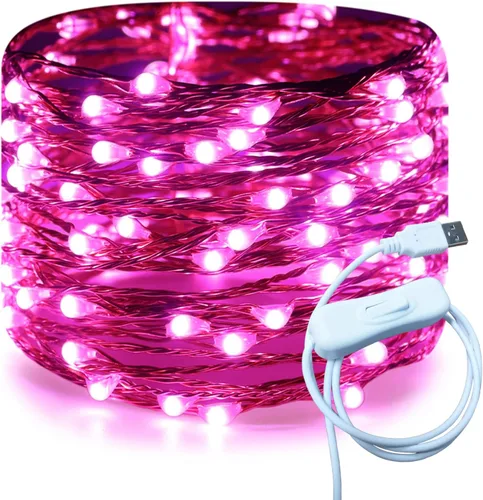 Vista 20 de RUICHEN Guirnalda de luces LED USB de 20 pies con interruptor de encendido/apagado, luces de alambre de cobre impermeables para dormitorio, pared
