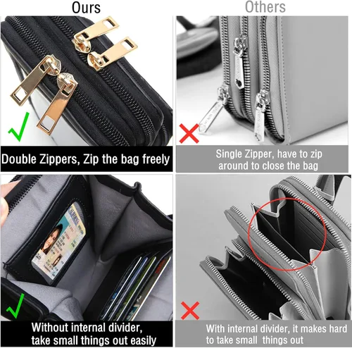 Vista 3 de Borivilla Crossbody Cellphone Purse Women Touch Screen Bag RFID Blocking Wallet Handbag Shoulder Strap