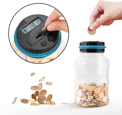Vista 5 de Alcancía grande para niños y adultos, Vcertcpl Banco digital con contador de monedas LCD, capacidad de 1.8 L, tarro de dinero para adultos, diseñado