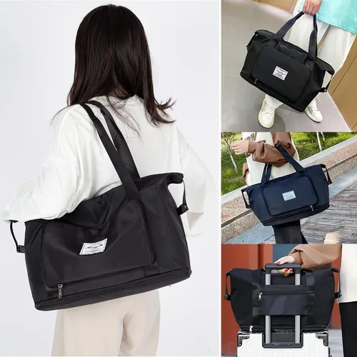 Vista 4 de Bolsa de viaje de gran capacidad, bolsa de lona expandible, resistente al agua, plegable, con compartimentos húmedossecos, bolsa de viaje de gran