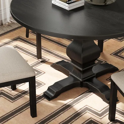 Vista 6 de Roundhill Furniture Havre - Mesa de comedor redonda con base de pedestal, color negro