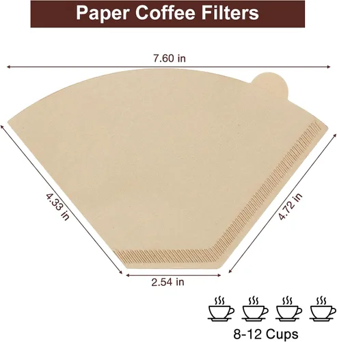 Vista 3 de Filtros de café 4 conos, 100 unidades de filtro desechable sin blanquear para cafetera por goteo, filtros de papel de café de 8 a 12 tazas, filtros