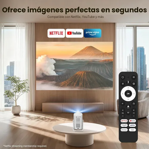 Vista 2 de Proyector 4K para Exteriores [Lanzamiento Corto/1200ANSI/Aplicaciones Integradas] con WiFi y Bluetooth, Proyector de Enfoque Automático con Soporte