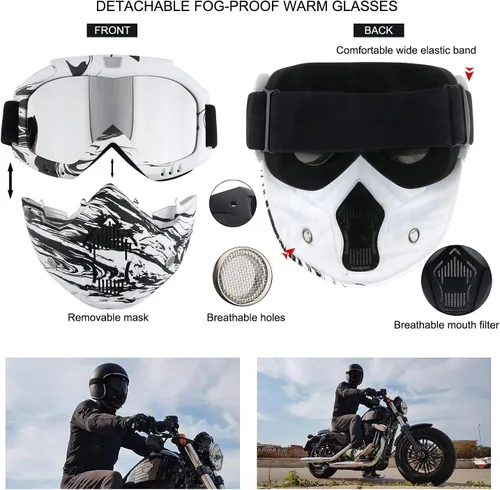 Vista 2 de Gafas de motocicleta con máscara facial desmontable, gafas de motocross de cara completa protectoras, gafas ATV, de bicicleta de tierra, MX