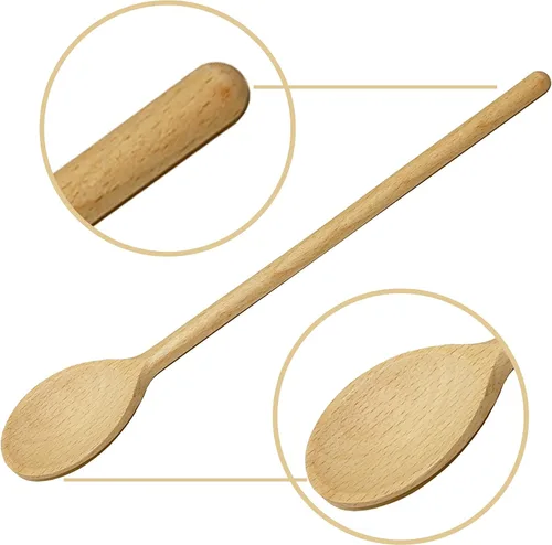Vista 5 de 12 cucharas de madera de 12 pulgadas de largo, mango largo de madera para mezclar, cucharas ovaladas para hornear, cocinar, degustar, agitar