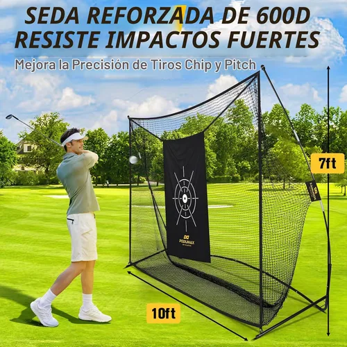 Vista 2 de PodiuMax Red de golf, red de práctica de golf de 10 x 7 pies con objetivo de seda que reduce el ruido, conduce pelotas reales, redes de golpeo