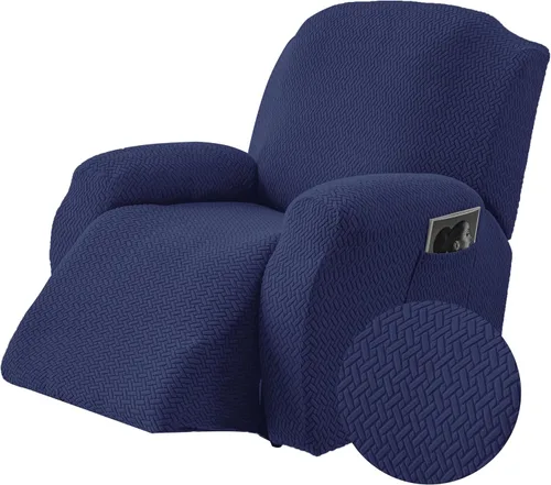Vista 28 de Genina Funda para Silla Reclinable, Fundas Elásticas para Sillas Reclinables, Fundas para Sofá Reclinable con Rayas Jacquard, Fundas para Sofá