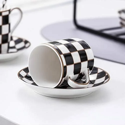 Vista 8 de Checker - Juego de 6 tazas y platillos de espresso de 3 onzas, juego de tazas Demitasse