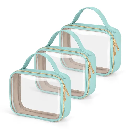 Vista 16 de Bolsa de aseo transparente Wedama, paquete de 2 bolsas de maquillaje transparentes con asas, bolsas cosméticas de PVC para mujeres y hombres, bolsas
