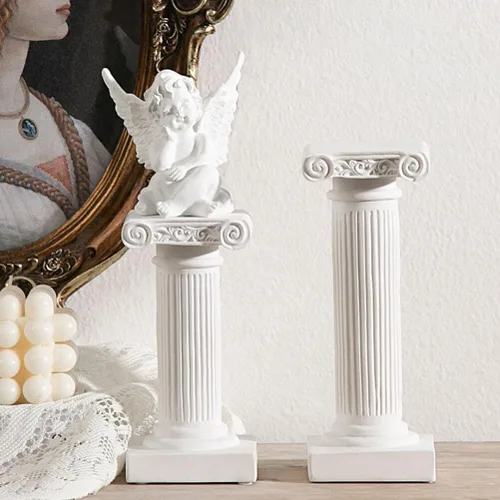 Vista 5 de BESPORTBLE Mini columna de pilar romano, decoración de estatuas de columna romana blanca de resina, estante para decoración de mesa de boda de jardín