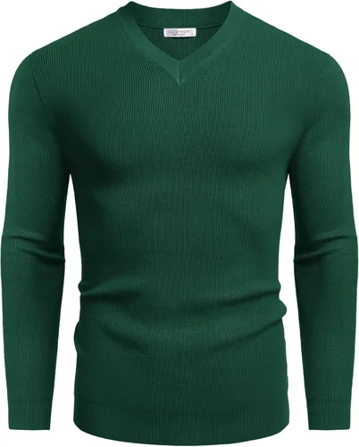 Vista 4 de COOFANDY Suéter de punto con cuello en V para hombre, manga larga, casual, ajustado, suéter sin botones